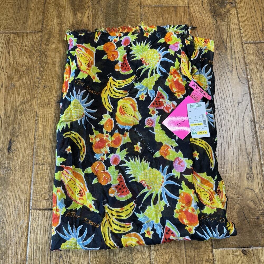 NWT Betsey Johnson Scarf Fruit Floral Print Lightweight 100% Viscose